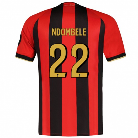 Kandiny Gyermek Tanguy Ndombélé #22 Piros Fekete Hazai Jersey 2024/25 Mez Póló Ing