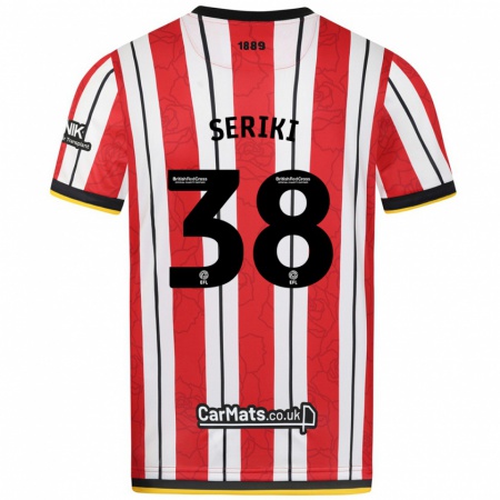 Kandiny Gyermek Femi Seriki #38 Piros Fehér Csíkok Hazai Jersey 2024/25 Mez Póló Ing