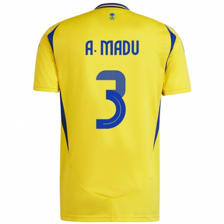 Kandiny Gyermek Abdullah Madu #3 Sárga Kék Hazai Jersey 2024/25 Mez Póló Ing