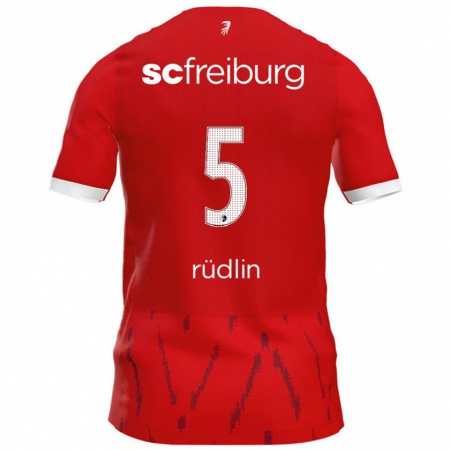 Kandiny Gyermek Fabian Rüdlin #5 Piros Hazai Jersey 2024/25 Mez Póló Ing