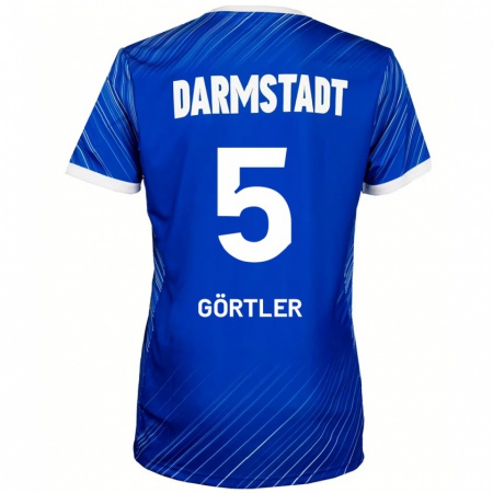 Kandiny Gyermek Bastian Görtler #5 Kék Fehér Hazai Jersey 2024/25 Mez Póló Ing