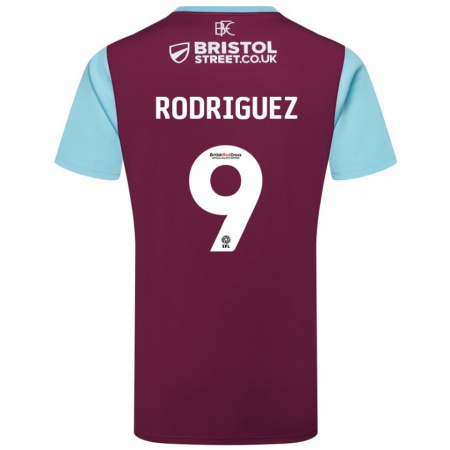 Kandiny Gyermek Jay Rodríguez #9 Bordó Égszínkék Hazai Jersey 2024/25 Mez Póló Ing