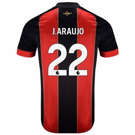 Kandiny Gyermek Julián Araujo #28 Piros Fekete Hazai Jersey 2024/25 Mez Póló Ing