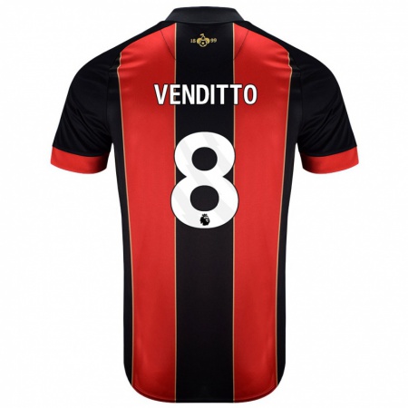 Kandiny Gyermek Olivia Venditto #8 Piros Fekete Hazai Jersey 2024/25 Mez Póló Ing