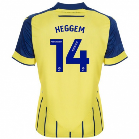 Kandiny Gyermek Torbjørn Heggem #14 Sárga Kék Idegenbeli Jersey 2024/25 Mez Póló Ing