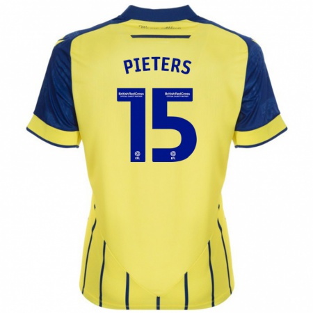 Kandiny Gyermek Erik Pieters #15 Sárga Kék Idegenbeli Jersey 2024/25 Mez Póló Ing