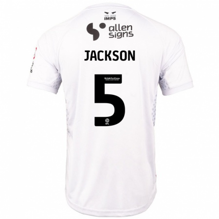 Kandiny Gyermek Adam Jackson #5 Piros Fehér Idegenbeli Jersey 2024/25 Mez Póló Ing