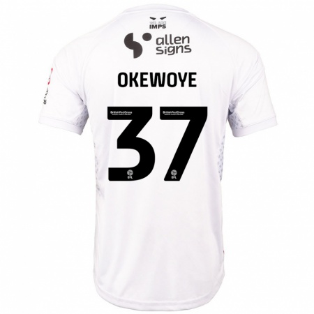 Kandiny Gyermek Gbolahan Okewoye #37 Piros Fehér Idegenbeli Jersey 2024/25 Mez Póló Ing