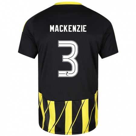 Kandiny Gyermek Jack Mackenzie #3 Fekete Sárga Idegenbeli Jersey 2024/25 Mez Póló Ing