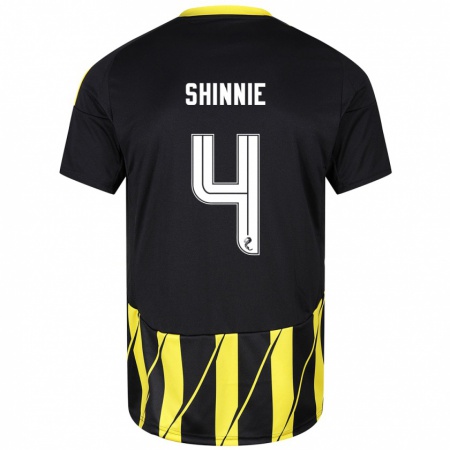 Kandiny Gyermek Graeme Shinnie #4 Fekete Sárga Idegenbeli Jersey 2024/25 Mez Póló Ing