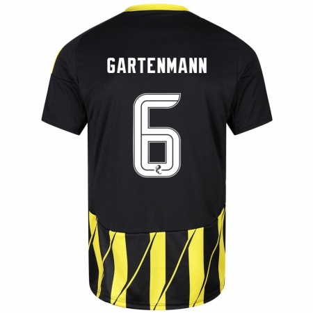 Kandiny Gyermek Stefan Gartenmann #6 Fekete Sárga Idegenbeli Jersey 2024/25 Mez Póló Ing