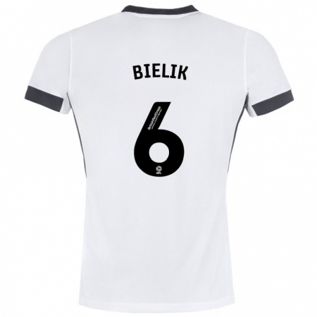 Kandiny Gyermek Krystian Bielik #6 Fehér Fekete Idegenbeli Jersey 2024/25 Mez Póló Ing