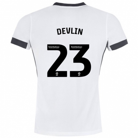 Kandiny Gyermek Charlie Devlin #23 Fehér Fekete Idegenbeli Jersey 2024/25 Mez Póló Ing