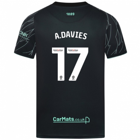 Kandiny Gyermek Adam Davies #17 Fekete Zöld Idegenbeli Jersey 2024/25 Mez Póló Ing