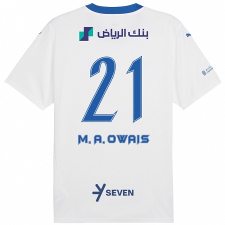 Kandiny Gyermek Mohammed Al-Owais #21 Fehér Kék Idegenbeli Jersey 2024/25 Mez Póló Ing