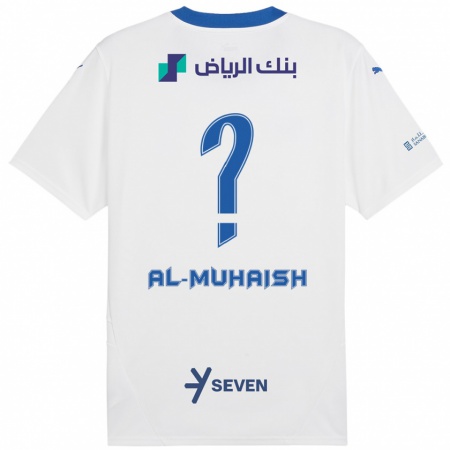 Kandiny Gyermek Mohammed Al-Muhaish #0 Fehér Kék Idegenbeli Jersey 2024/25 Mez Póló Ing