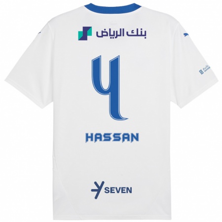 Kandiny Gyermek Eman Hassan #4 Fehér Kék Idegenbeli Jersey 2024/25 Mez Póló Ing