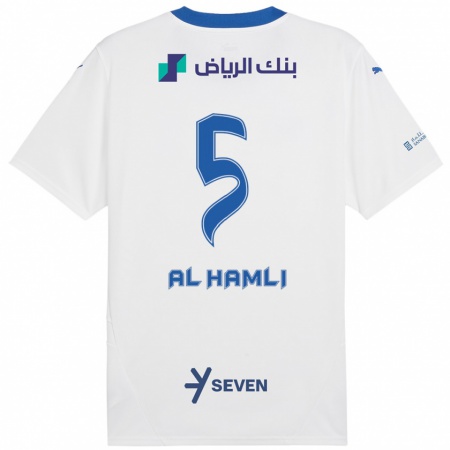 Kandiny Gyermek Noura Al-Hamli #5 Fehér Kék Idegenbeli Jersey 2024/25 Mez Póló Ing