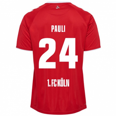 Kandiny Gyermek Julian Pauli #24 Piros Fehér Idegenbeli Jersey 2024/25 Mez Póló Ing