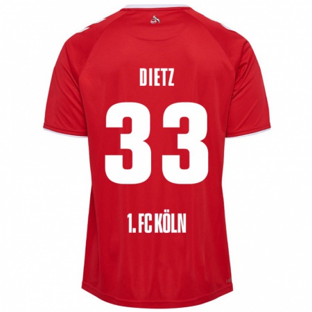 Kandiny Gyermek Florian Dietz #33 Piros Fehér Idegenbeli Jersey 2024/25 Mez Póló Ing