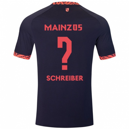 Kandiny Gyermek Philipp Schreiber #0 Kék Korall Vörös Idegenbeli Jersey 2024/25 Mez Póló Ing