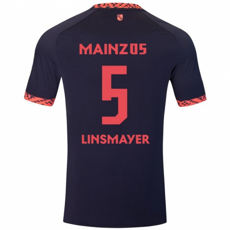 Kandiny Gyermek Denis Linsmayer #5 Kék Korall Vörös Idegenbeli Jersey 2024/25 Mez Póló Ing