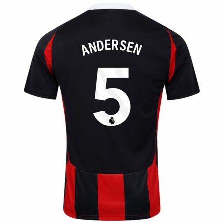 Kandiny Gyermek Joachim Andersen #5 Fekete Piros Idegenbeli Jersey 2024/25 Mez Póló Ing