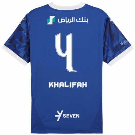 Kandiny Férfi Khalifah Al-Dawsari #4 Sötétkék Fehér Hazai Jersey 2024/25 Mez Póló Ing