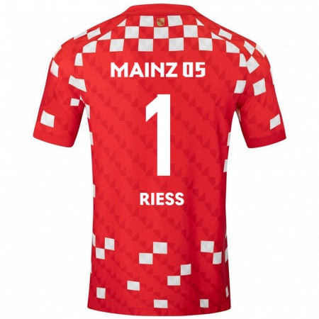 Kandiny Férfi Lasse Rieß #1 Fehér Piros Hazai Jersey 2024/25 Mez Póló Ing