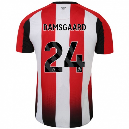 Kandiny Gyermek Mikkel Damsgaard #24 Piros Fehér Hazai Jersey 2024/25 Mez Póló Ing