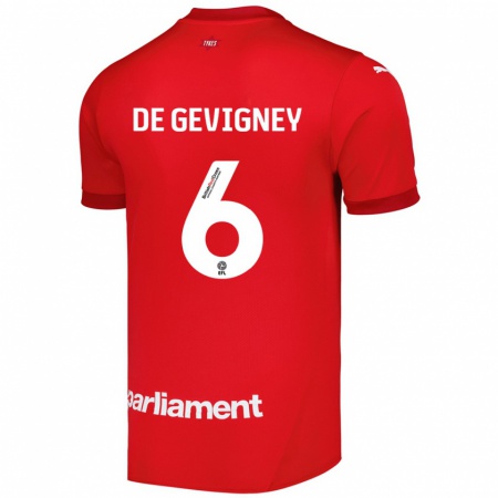 Kandiny Gyermek Maël De Gevigney #6 Piros Hazai Jersey 2024/25 Mez Póló Ing