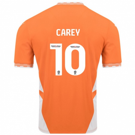 Kandiny Gyermek Sonny Carey #10 Narancssárga Fehér Hazai Jersey 2024/25 Mez Póló Ing