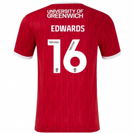 Kandiny Gyermek Josh Edwards #16 Piros Fehér Hazai Jersey 2024/25 Mez Póló Ing