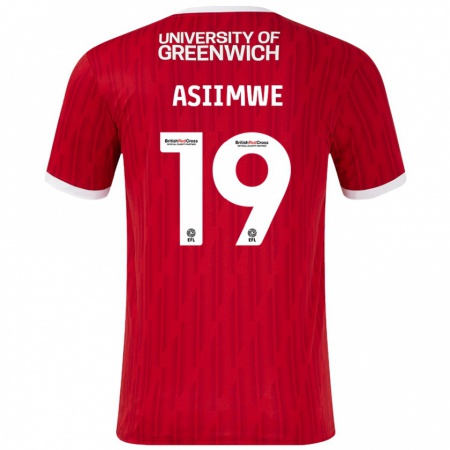 Kandiny Gyermek Nathan Asiimwe #19 Piros Fehér Hazai Jersey 2024/25 Mez Póló Ing