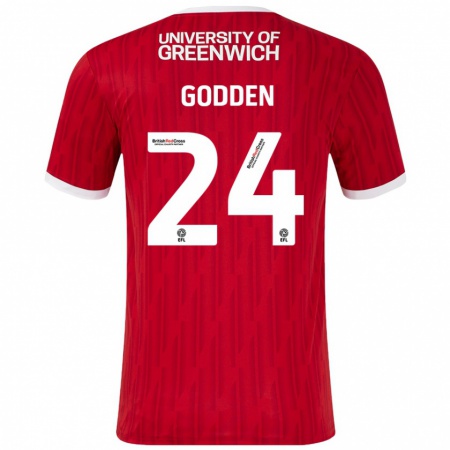 Kandiny Gyermek Matty Godden #24 Piros Fehér Hazai Jersey 2024/25 Mez Póló Ing