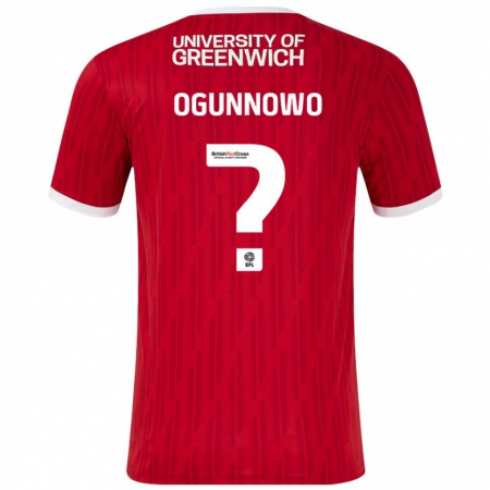 Kandiny Gyermek Joshua Ogunnowo #0 Piros Fehér Hazai Jersey 2024/25 Mez Póló Ing