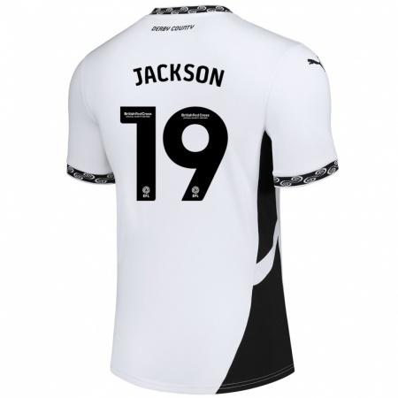 Kandiny Gyermek Kayden Jackson #19 Fehér Fekete Hazai Jersey 2024/25 Mez Póló Ing