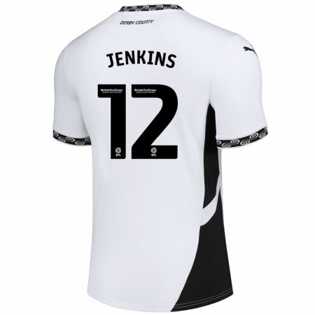 Kandiny Gyermek Camille Jenkins #12 Fehér Fekete Hazai Jersey 2024/25 Mez Póló Ing