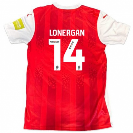 Kandiny Gyermek Tommy Lonergan #14 Piros Fehér Hazai Jersey 2024/25 Mez Póló Ing