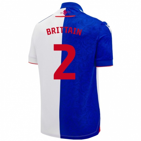 Kandiny Gyermek Callum Brittain #2 Égszínkék Fehér Hazai Jersey 2024/25 Mez Póló Ing