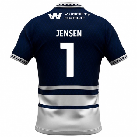 Kandiny Gyermek Lukas Jensen #1 Sötétkék Fehér Hazai Jersey 2024/25 Mez Póló Ing