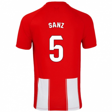 Kandiny Gyermek Paco Sanz #5 Piros Fehér Hazai Jersey 2024/25 Mez Póló Ing