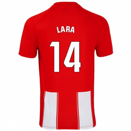 Kandiny Gyermek Luis Lara #14 Piros Fehér Hazai Jersey 2024/25 Mez Póló Ing