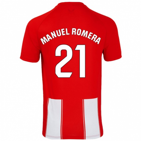 Kandiny Gyermek José Manuel Romera #21 Piros Fehér Hazai Jersey 2024/25 Mez Póló Ing