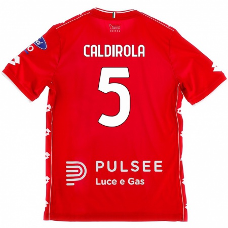 Kandiny Gyermek Luca Caldirola #5 Piros Fehér Hazai Jersey 2024/25 Mez Póló Ing