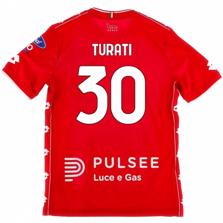 Kandiny Gyermek Stefano Turati #30 Piros Fehér Hazai Jersey 2024/25 Mez Póló Ing