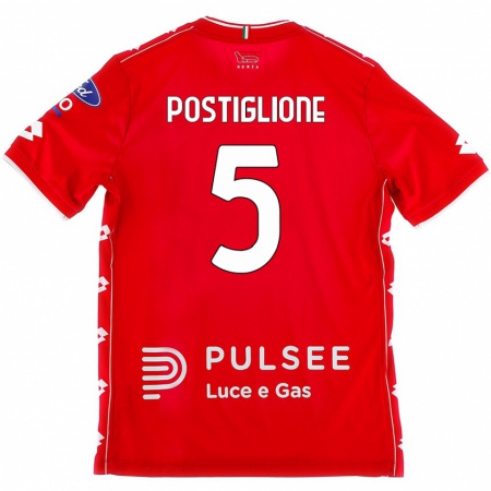 Kandiny Gyermek Nicolò Postiglione #5 Piros Fehér Hazai Jersey 2024/25 Mez Póló Ing