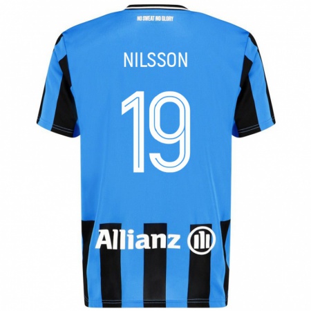 Kandiny Gyermek Gustaf Nilsson #19 Égszínkék Fekete Hazai Jersey 2024/25 Mez Póló Ing