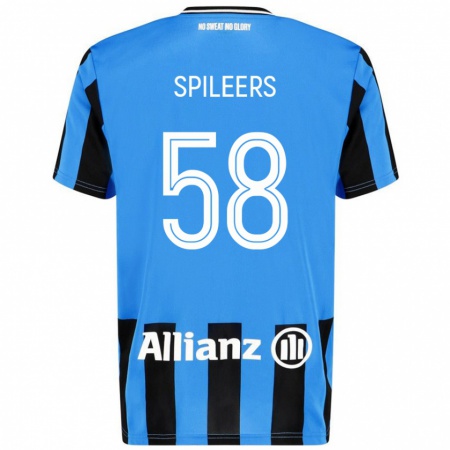 Kandiny Gyermek Jorne Spileers #58 Égszínkék Fekete Hazai Jersey 2024/25 Mez Póló Ing