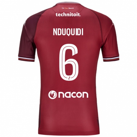 Kandiny Gyermek Joseph Nduquidi #6 Piros Granata Hazai Jersey 2024/25 Mez Póló Ing